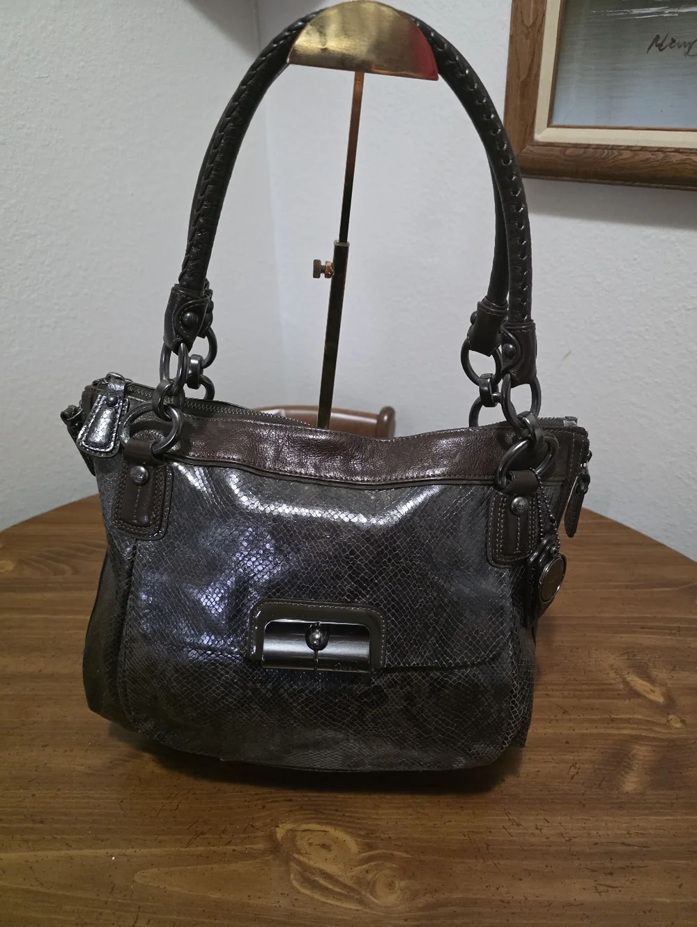 Coach Kristin ,black Python With Gunmetsl Hardware - Picture 2 of 16